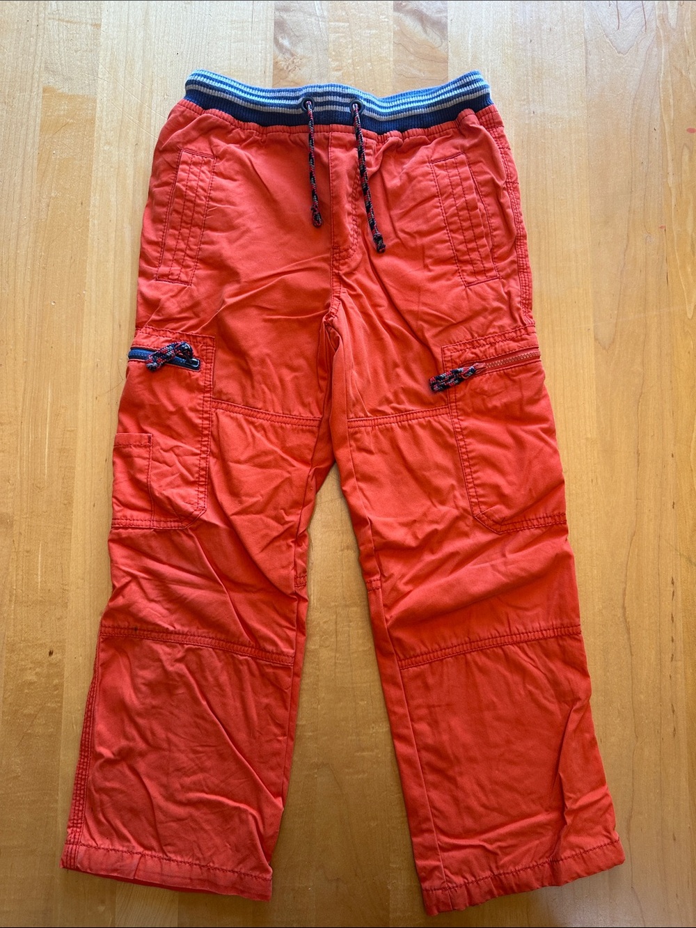 Mini Boden Bright Red Elastic-Waist Cargo Joggers with Stripe Waistband